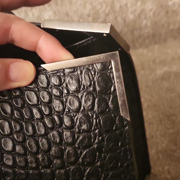 Lia Numa Black Leather Croc Embossed Tote Bag Made in Italy - Picture 4 of 13